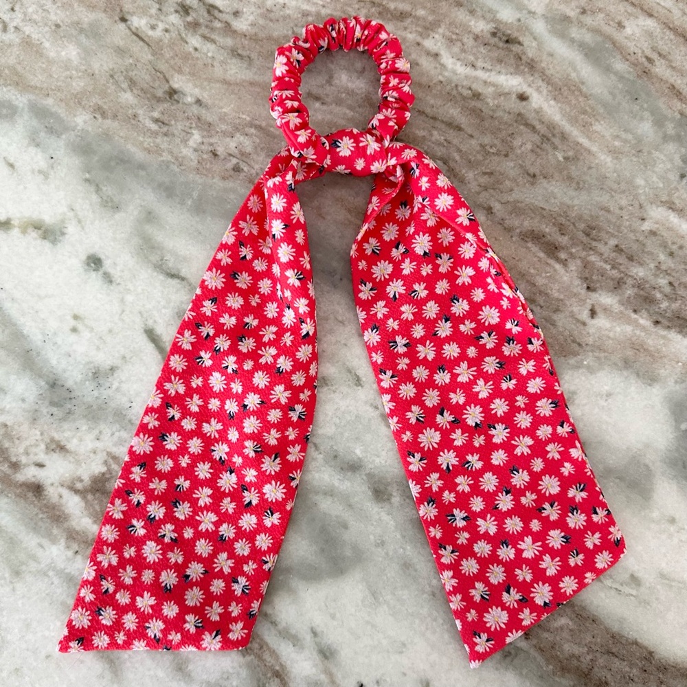 Floral Hair Scrunchie Bandana Ponytail Scarf - Red White & Blue
